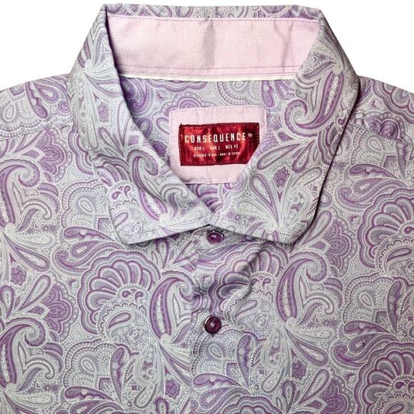 Consequence Tonal City Paisley Dress Shirt in Lavender Men’s L - Picture 2 of 6